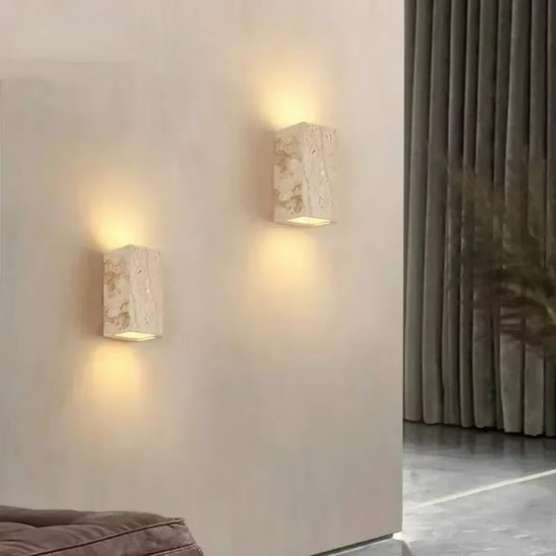 Outdoor Lighting Up And Down - Yellow Travertine Stone Wall Mounted Lamp