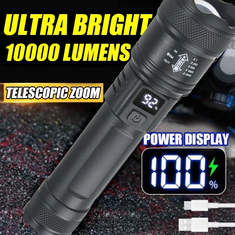 Outdoor Lighting Poles - 9900LM Powerful LED Flashlight Battery Display