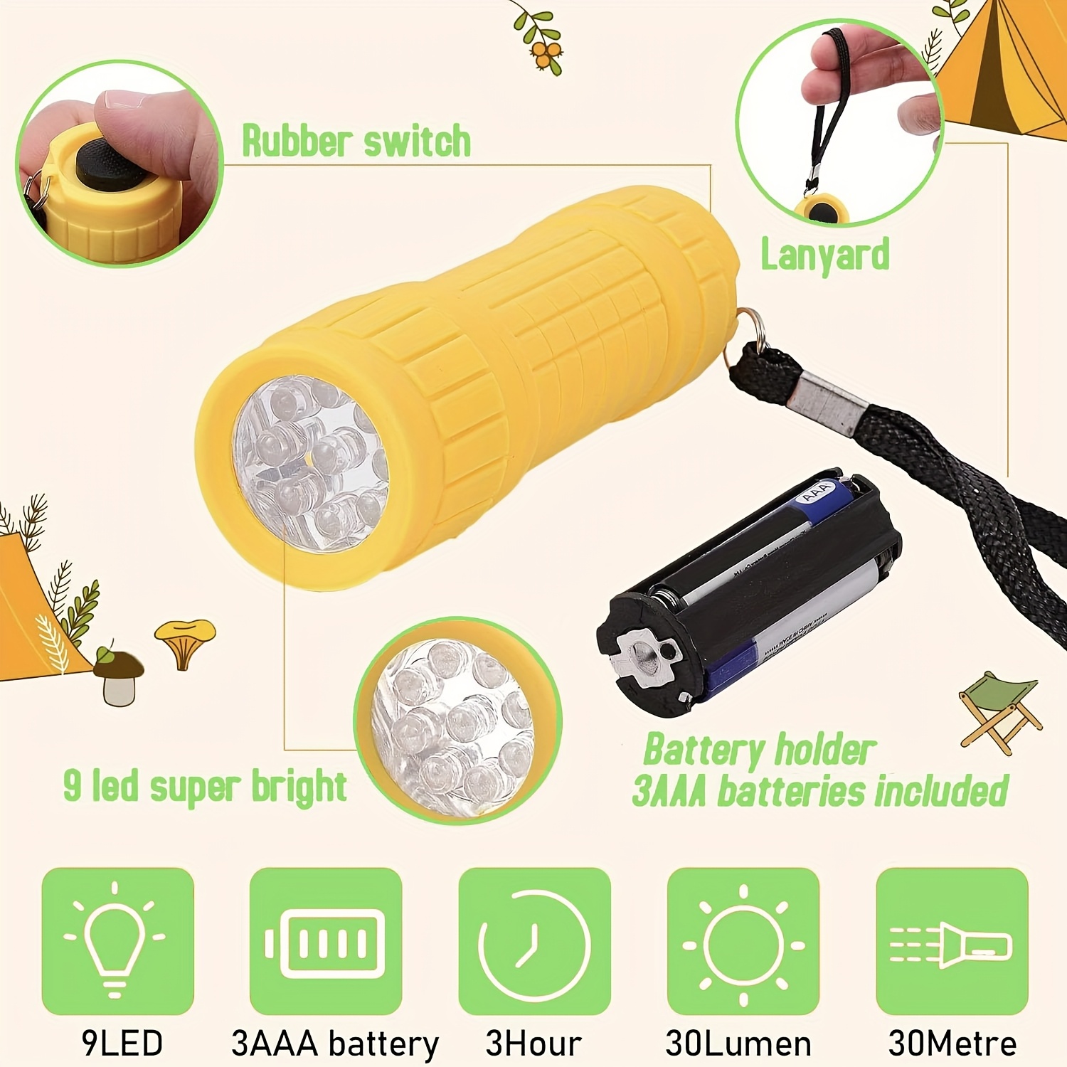 Mini Portable Flashlight Nine  - đánh giá và giá Outdoor Lighting Battery